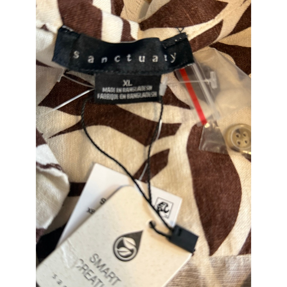 🌿 Sanctuary Linen-Blend Leaf Print Tie-Front Top XL NWT - Picture 3 of 4
